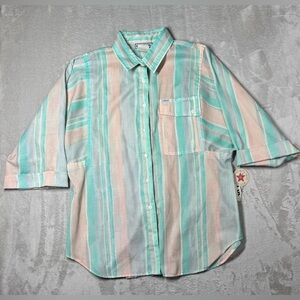 NWT Vintage Cabrais Women’s Button Front Collared Pastel Stripe Top Size 12